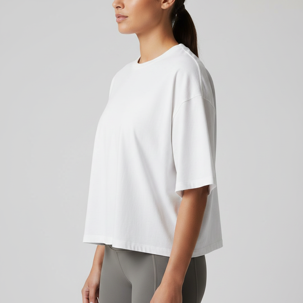 Polera Básica Algodón Blanco - Costado