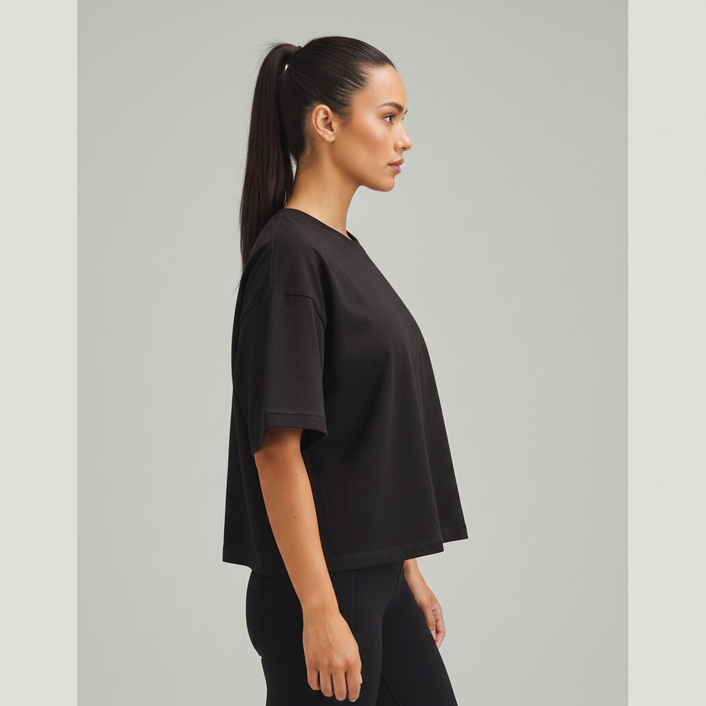 Polera Básica Algodón Negro - Costado