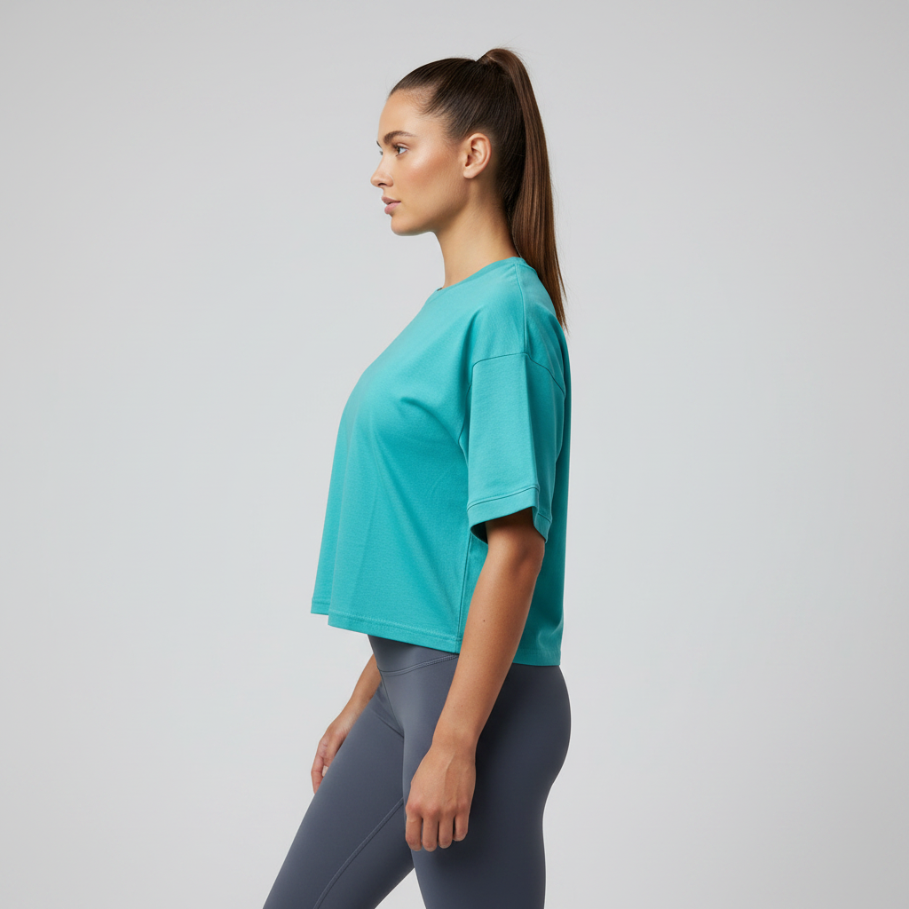 Polera Básica Algodón Verde Agua - Costado
